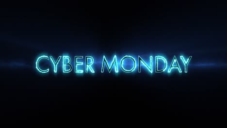 Neon-blue-Cyber-Monday-text-appearing-against-a-black-screen-4k