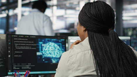 data center worker analyzes datasets using deep learning node tree programming