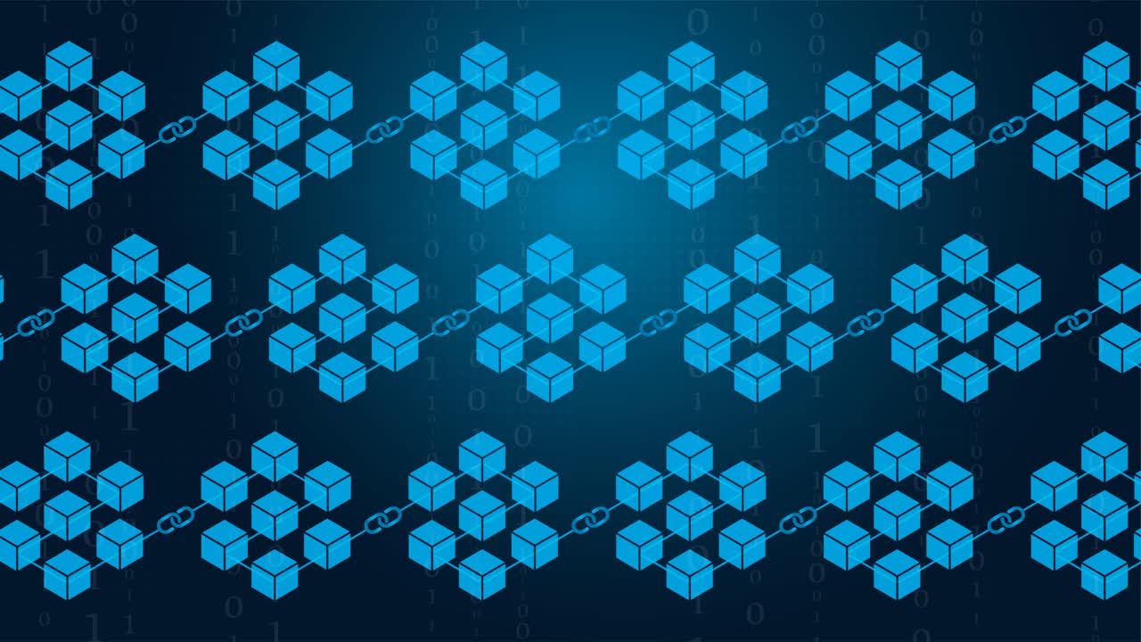 블록체인 네트워크 개념 - 암호화폐를 위한 블록체인 네트워크와 블록체인 암호화폐를 묘사하는 어두운 배경의 디지털 이진 데이터와의 연결