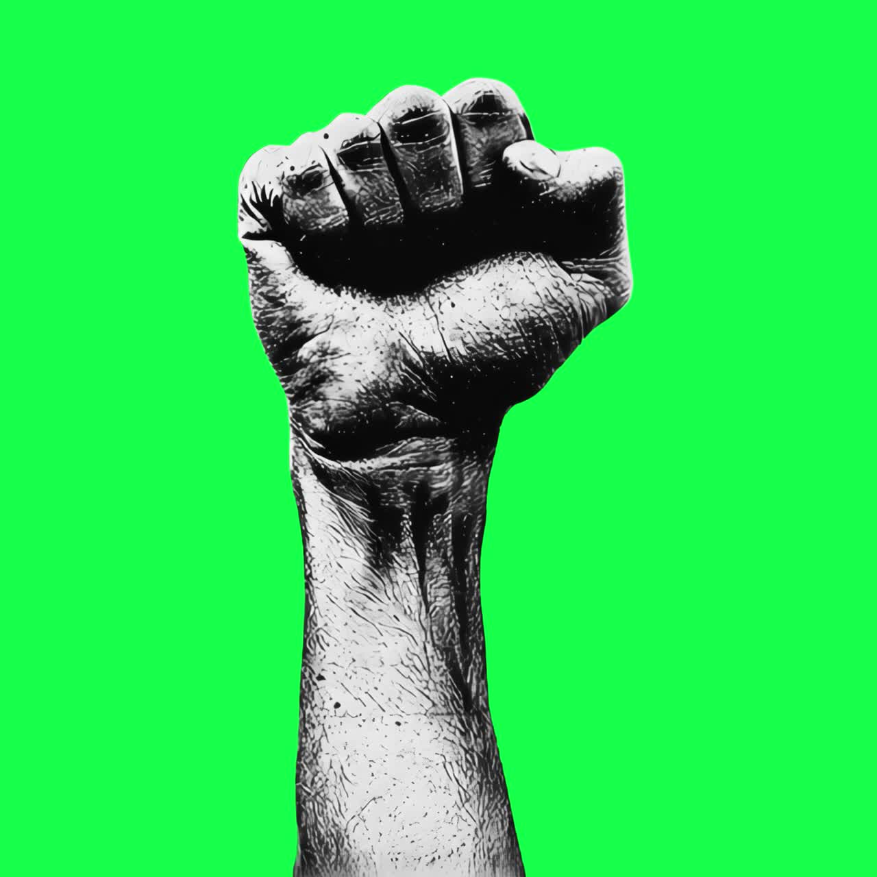 Empowered fist animation, transparent 4K video, green screen