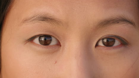 close up macro eyes of beautiful asian woman looking pensive healthy eyesight concept