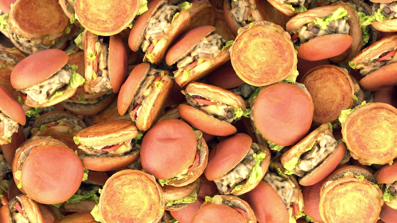 알파 채널과 함께 떨어지는 버거 전환 효과 3d 렌더링