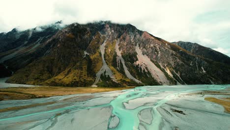 mount cook national park, new zealand light blue streams with mountains