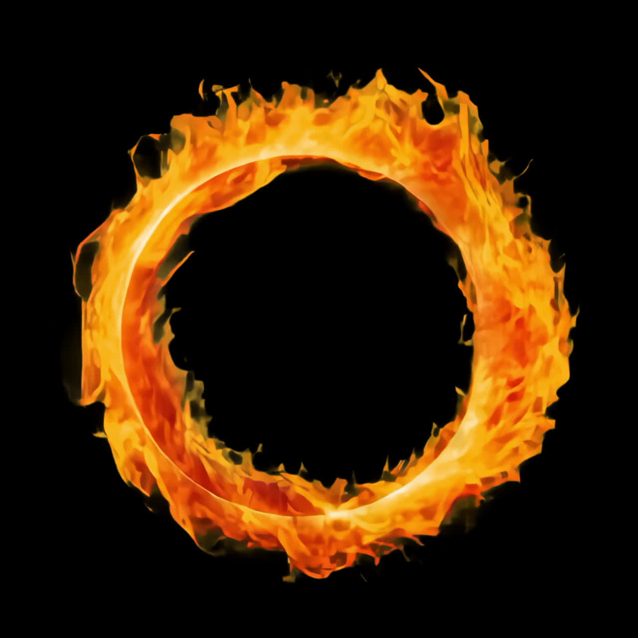 Fire circle frame animation isolated asset, transparent 4K video, alpha channel, ProRes 4444