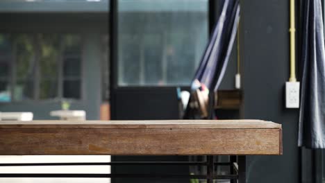 wooden table at the café