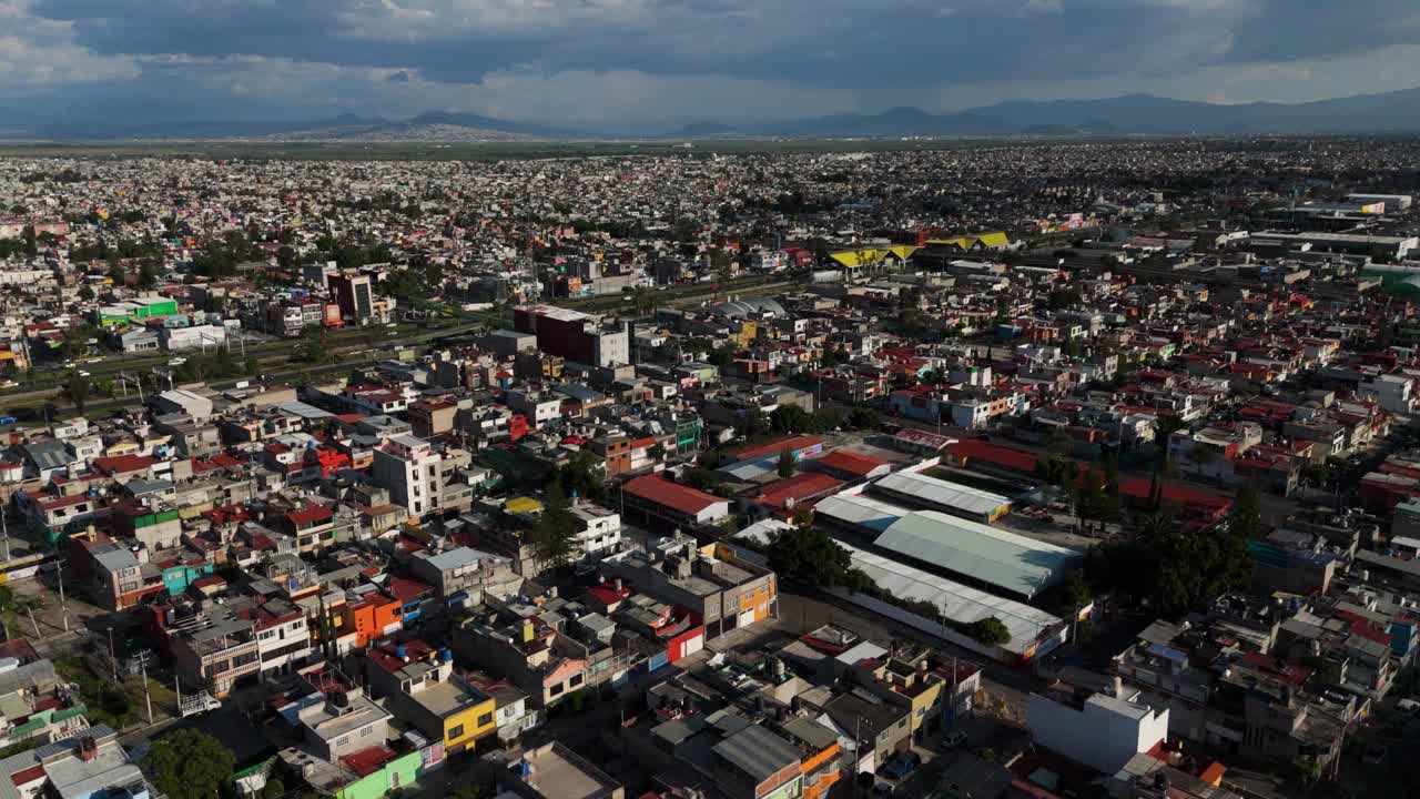 Drone film of metropolitan area of Valley of Mexico, Ecatepec, which is north of Mexico City