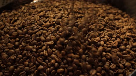 close up shot of coffee beans are falling on each other different speads