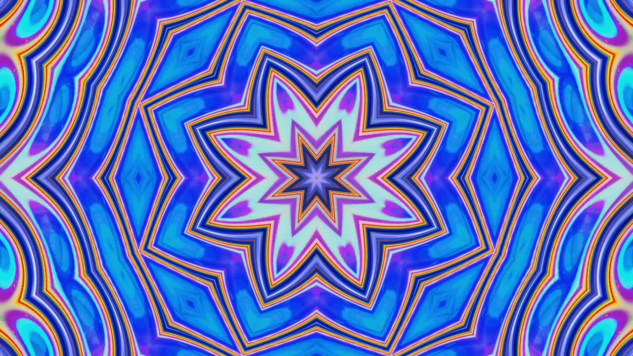 Stylish 3D looped abstract bg with wavy structure. Liquid symmetrical iridescent pattern like kaleidoscope with waves of brilliant liquid glass with beautiful gradient colors. 4k