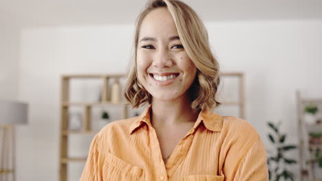 Face,-Asian-woman-and-arms-crossed-in-lounge