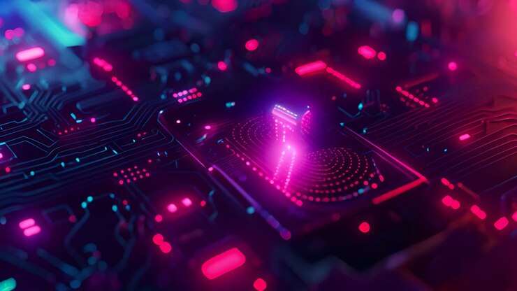 Futuristica scansione delle impronte digitali su scheda elettronica