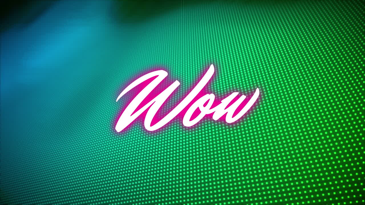 파란색과 초록색 배경 위 와우 텍스트 애니메이션