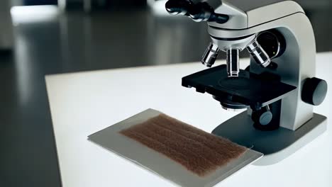 microscope examining a textile sample