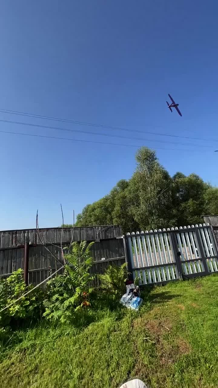 Child playing with toy airplane in backyard