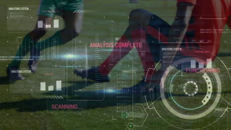 animation of diverse data processing over legs of diverse male soccer players