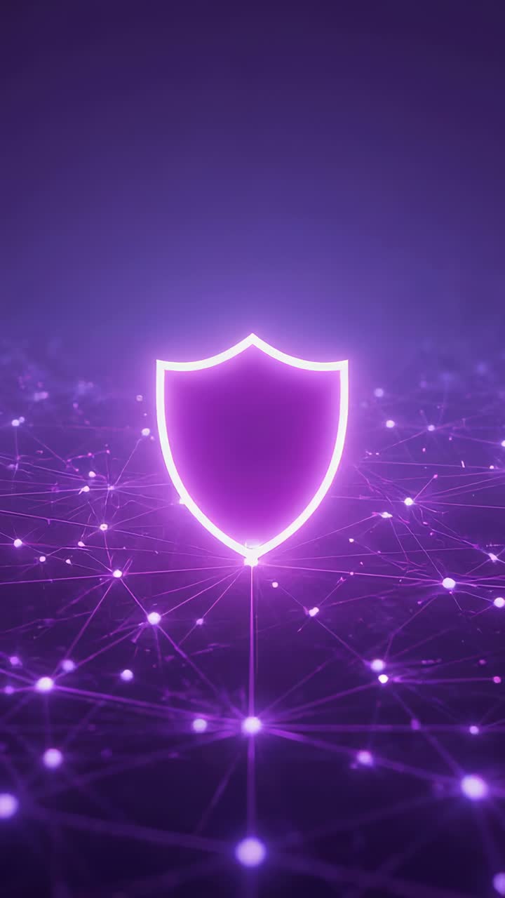 Vertical video: Pulsing wave sparking neon shield brightening, reinforcing to node mesh by beam