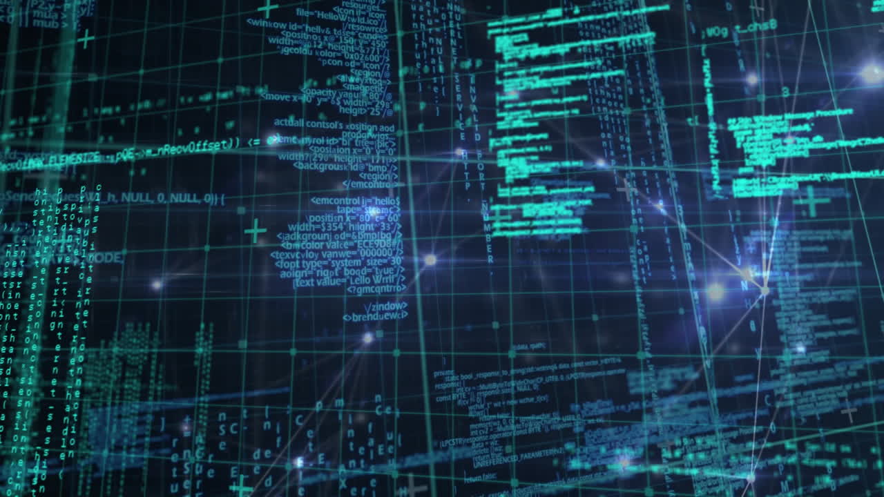 Animation of network of connections and blue data processing
