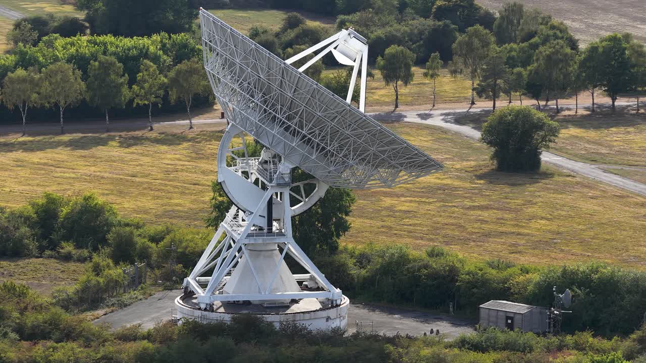 Radio Telescope At The Mullard Radio Astronomy Observatory In Cambridge, United Kingdom - Drone Shot