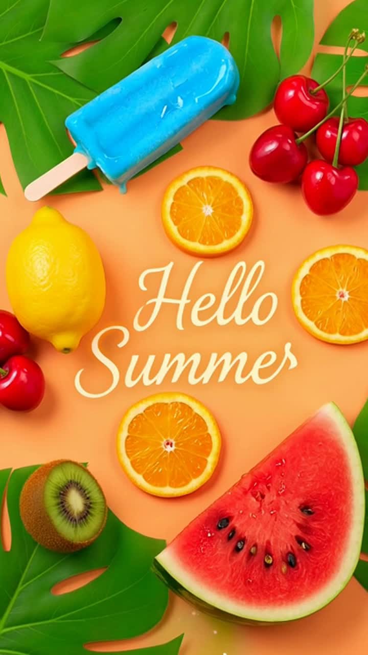 Texto de hola verano con fruta tropical y polo