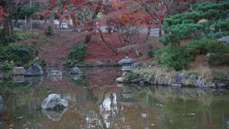 escena de otoño en kyoto japón, arces rojos que se reflejan en el estanque