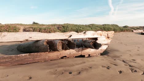 la madera vieja del muelle se deslizó sobre la costa en un día soleado