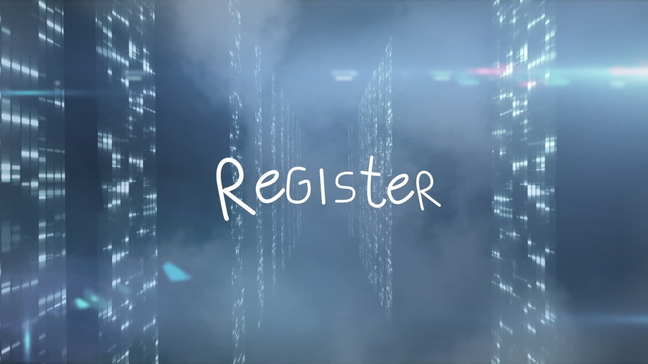 animación del texto sobre el procesamiento de datos en fondo azul