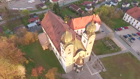 Droneshot-of-german-cloister-baumburg---altenmarkt-in-sunset