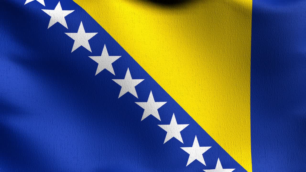 bucle sin costura 4k vdo. bandera nacional de bosnia y herzegovina soplando en el viento aislado. diseño abstracto patriótico oficial. ilustración de renderización 3d del símbolo del signo ondulante.