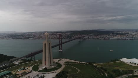 aerial shot of lisbon santuario de cristo rei