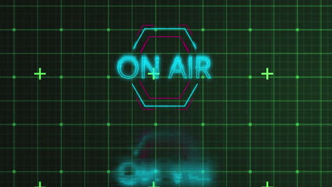 animation of on air neon text over green squares