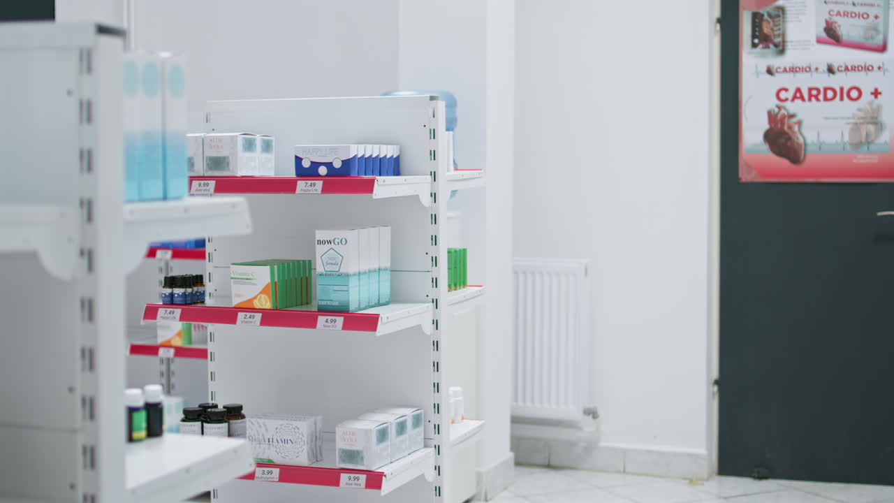 병과 약 상자를 가진 빈 의료 시설