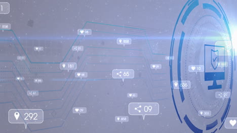 animating social media interaction icons over digital network connections