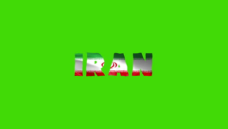 iran country wiggle text animation lettering with her waving flag blend in as a texture - green screen background chroma key loopable video