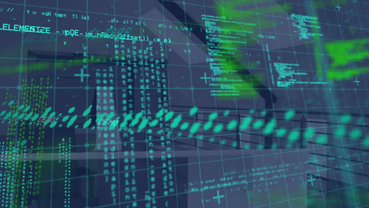 animación del procesamiento de datos sobre el edificio