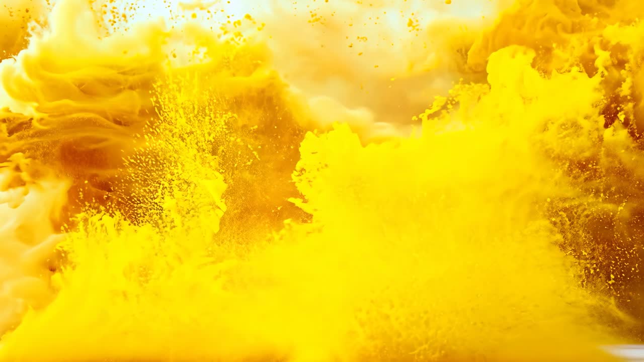 A large orange cloud of smoke is billowing out of a fire. The smoke is thick and billowing, creating a sense of chaos and destruction. The orange color of the smoke contrasts with the white background