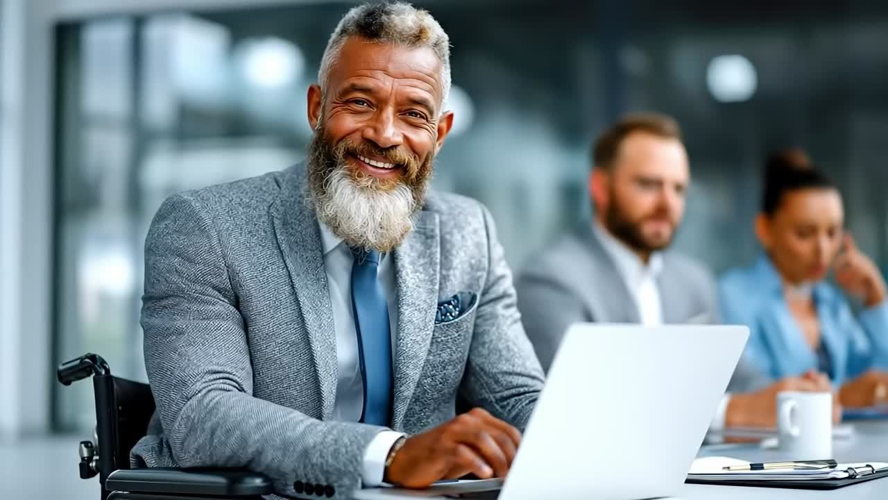 A man in a wheelchair using a laptop computer