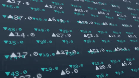 stock market data with numbers and arrows animation over dark background