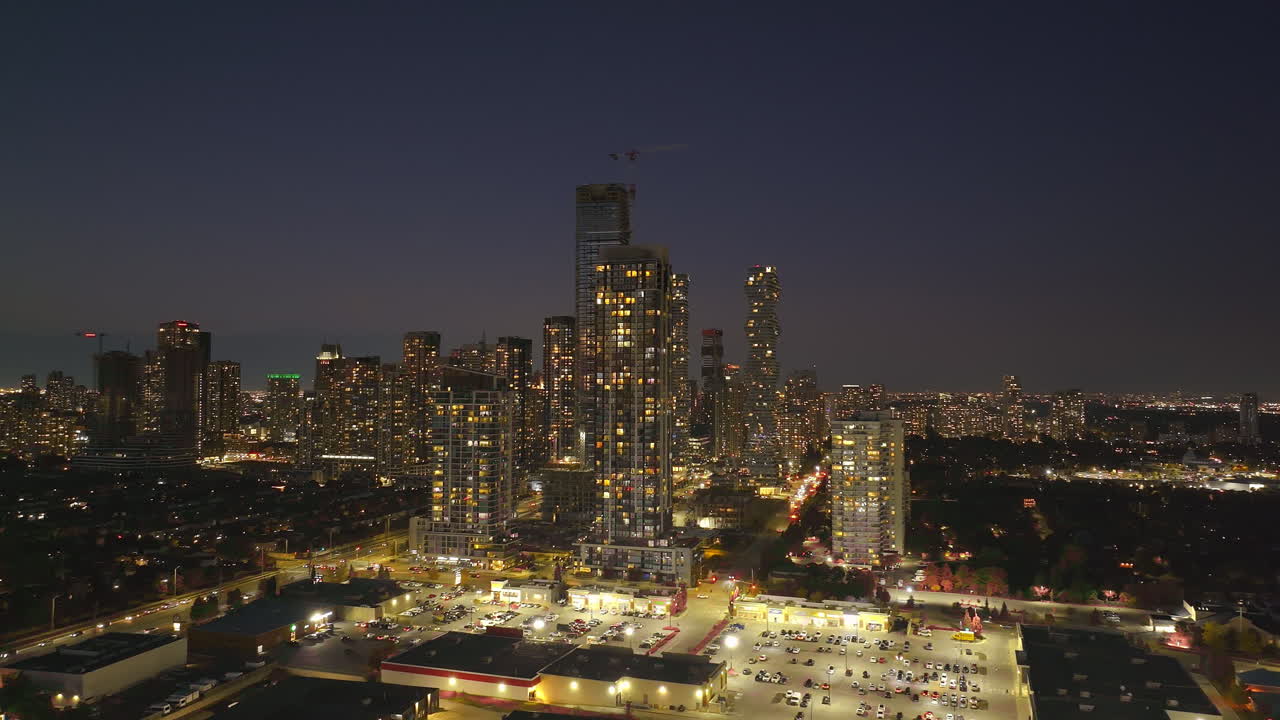 Night skyline of downtown Mississauga condos and city lights