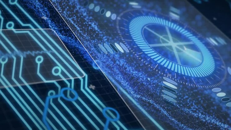 Animation of data processing over black background