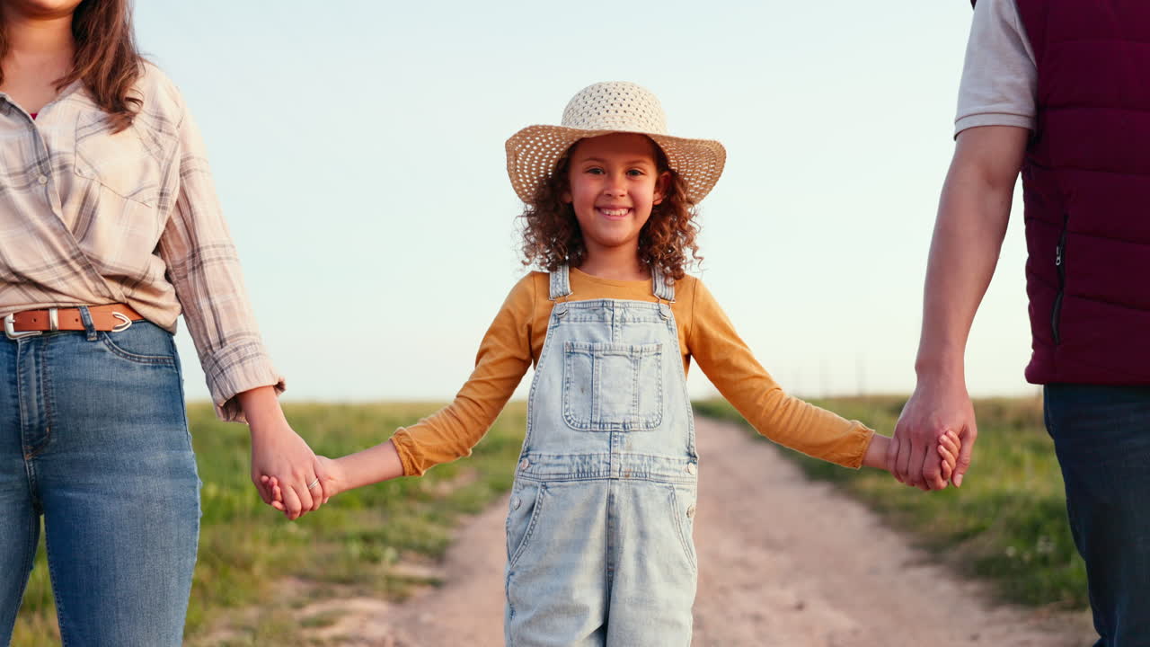 Agriculture, farming and family holding hands