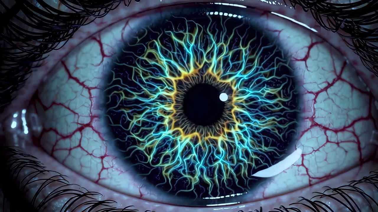 imagen detallada de un ojo humano con patrones brillantes