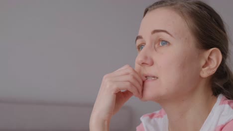 a nervous woman feels panic bites her nails feels anxious and confused a feeling of anxiety fear a nervous woman feels panic bites her nails feels anxious and confused a feeling of anxiety fear frustrated and stressed woman