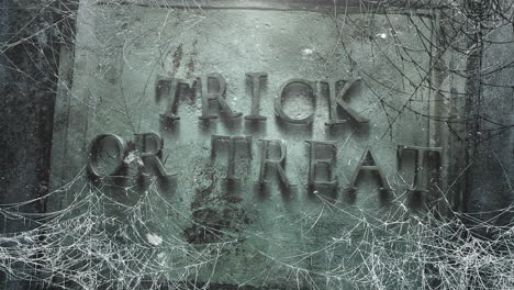 animation text trick or treat and mystical horror background with dark spiderweb