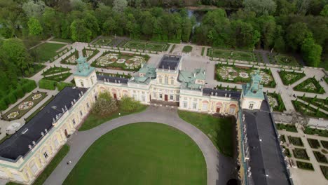 wilanów palace from above, baroque residence in green gardens
