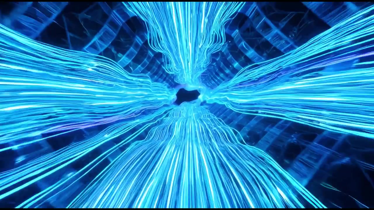Abstract Digital Tunnel with Glowing Blue Light Streaks