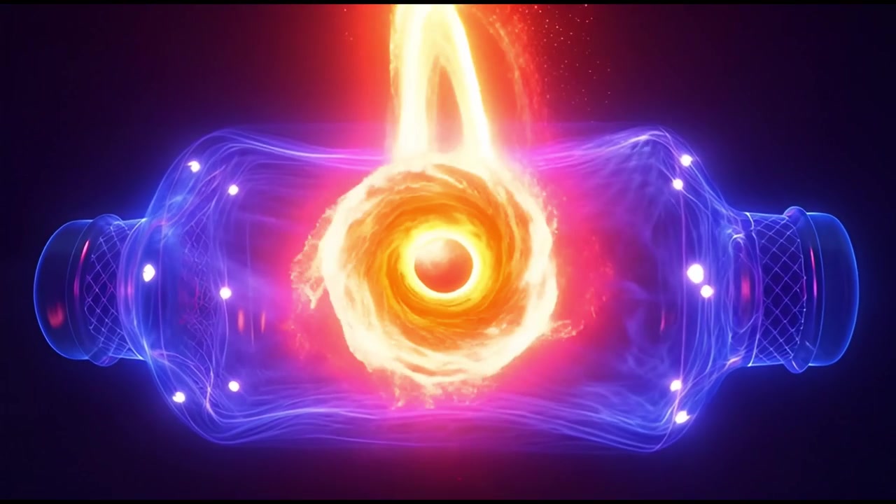 Vortice di plasma luminoso in un dispositivo di contenimento futuristico