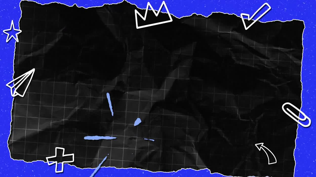 Animated Crumpled Paper Background with Doodles and Ink Splatters