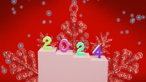 Animation-of-2024-text-and-christmas-decorations-in-background