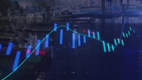 Neon-statistical-data-processing-against-time-lapse-of-a-city-traffic