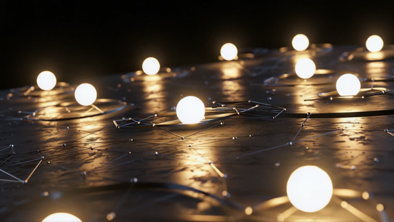 An Intriguing Visualization of Spheres Interconnected by Delicate Structures, Emphasizing Light and Shadow in a Thematic Exploration of Connectivity and Depth