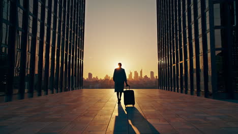 business traveler at sunrise